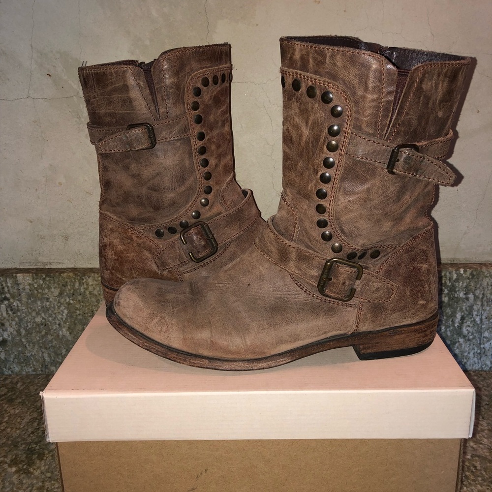 Liberty Black Women’s Brown Leather Zip Buckle High Ankle Boots